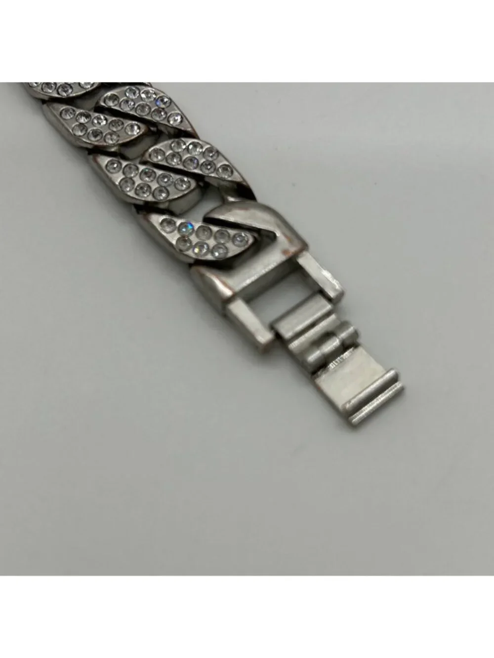 Iced Out Miami Cuban Link Bracelet Mens Hip Hop Bling Silver Tone Pave 7.5 inch